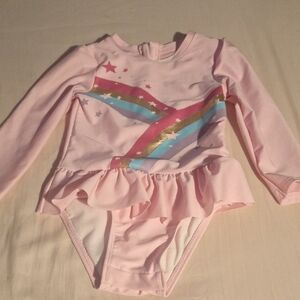 Pink Long Sleeve Swimsuit with Rainbow Design